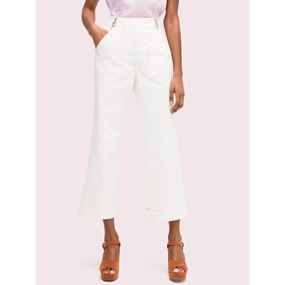 NWT Kate Spade Denim Zip Flare Pants White 25 - Picture 1 of 11